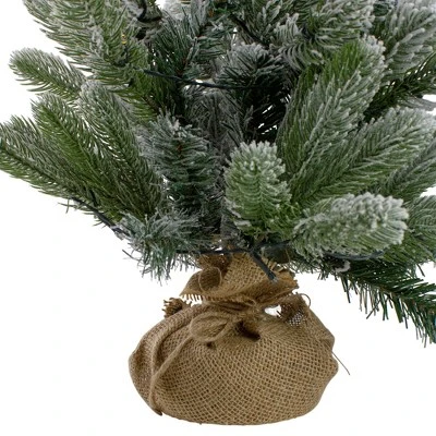 Northlight 2' B/O Potted Frosted Pine Medium Artificial Christmas Tree in a Burlap Pot- Warm White Lights 2 Northlight 2' B/O Potted Frosted Pine Medium Artificial Christmas Tree in a Burlap Pot- Warm White Lights - Image 2