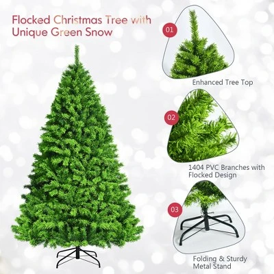 Costway 7.5ft Snow Flocked Hinged Artificial Christmas Tree w/ Metal Stand Green 9 Costway 7.5ft Snow Flocked Hinged Artificial Christmas Tree w/ Metal Stand Green - Image 9
