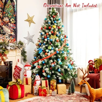 Costway 7ft Unlit Hinged Artificial Christmas Tree w/ Snow Flocked Tips and Red Berries 2 Costway 7ft Unlit Hinged Artificial Christmas Tree w/ Snow Flocked Tips and Red Berries - Image 2