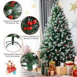 Costway 7ft Unlit Hinged Artificial Christmas Tree w/ Snow Flocked Tips and Red Berries 15 Costway 7ft Unlit Hinged Artificial Christmas Tree w/ Snow Flocked Tips and Red Berries -Christmas Trees Sales Store unnamed file 4357