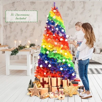 Costway 7FT Artificial Hinged Colorful Rainbow Full Fir Christmas Tree with 1213 Tips 1 Costway 7FT Artificial Hinged Colorful Rainbow Full Fir Christmas Tree with 1213 Tips