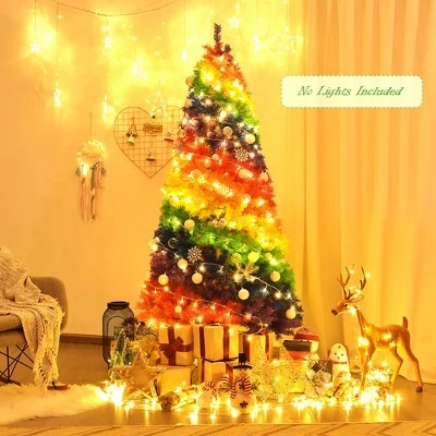 Costway 7FT Artificial Hinged Colorful Rainbow Full Fir Christmas Tree with 1213 Tips 2 Costway 7FT Artificial Hinged Colorful Rainbow Full Fir Christmas Tree with 1213 Tips - Image 2
