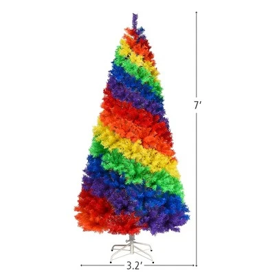 Costway 7FT Artificial Hinged Colorful Rainbow Full Fir Christmas Tree with 1213 Tips 3 Costway 7FT Artificial Hinged Colorful Rainbow Full Fir Christmas Tree with 1213 Tips - Image 3