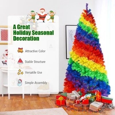 Costway 7FT Artificial Hinged Colorful Rainbow Full Fir Christmas Tree with 1213 Tips 4 Costway 7FT Artificial Hinged Colorful Rainbow Full Fir Christmas Tree with 1213 Tips - Image 4