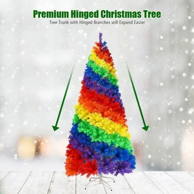 Costway 7FT Artificial Hinged Colorful Rainbow Full Fir Christmas Tree with 1213 Tips 6 Costway 7FT Artificial Hinged Colorful Rainbow Full Fir Christmas Tree with 1213 Tips - Image 6