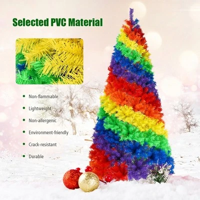 Costway 7FT Artificial Hinged Colorful Rainbow Full Fir Christmas Tree with 1213 Tips 8 Costway 7FT Artificial Hinged Colorful Rainbow Full Fir Christmas Tree with 1213 Tips - Image 8