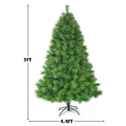 Costway 7 ft Hinged Artificial Christmas Tree Holiday Decoration w/ Foldable Metal Stand