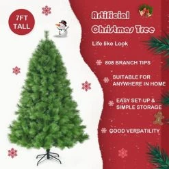 Costway 7 ft Hinged Artificial Christmas Tree Holiday Decoration w/ Foldable Metal Stand -Christmas Trees Sales Store unnamed file 4404