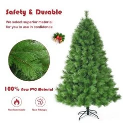 Costway 7 ft Hinged Artificial Christmas Tree Holiday Decoration w/ Foldable Metal Stand -Christmas Trees Sales Store unnamed file 4405