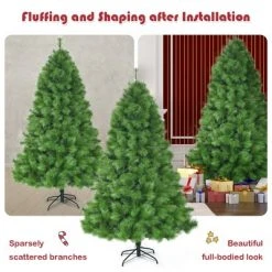 Costway 7 ft Hinged Artificial Christmas Tree Holiday Decoration w/ Foldable Metal Stand -Christmas Trees Sales Store unnamed file 4406