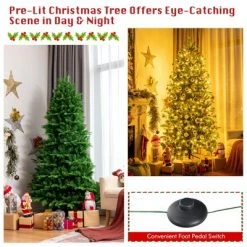 Costway 6FT Pre-Lit Hinged Christmas Tree 1664 PE & PVC Tips w/ 310 Lights & Foot Switch -Christmas Trees Sales Store unnamed file 4422