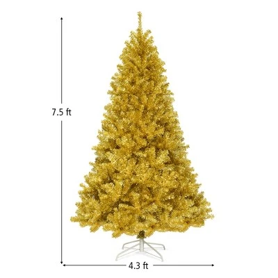 Costway 7.5ft Artificial Tinsel Christmas Tree w/1258 Tips Foldable Stand Champagne Gold 1 Costway 7.5ft Artificial Tinsel Christmas Tree w/1258 Tips Foldable Stand Champagne Gold