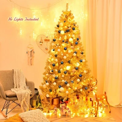 Costway 7.5ft Artificial Tinsel Christmas Tree w/1258 Tips Foldable Stand Champagne Gold 2 Costway 7.5ft Artificial Tinsel Christmas Tree w/1258 Tips Foldable Stand Champagne Gold - Image 2