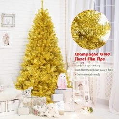 Costway 7.5ft Artificial Tinsel Christmas Tree w/1258 Tips Foldable Stand Champagne Gold 15 Costway 7.5ft Artificial Tinsel Christmas Tree w/1258 Tips Foldable Stand Champagne Gold -Christmas Trees Sales Store unnamed file 4453