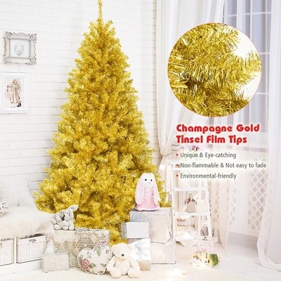 Costway 7.5ft Artificial Tinsel Christmas Tree w/1258 Tips Foldable Stand Champagne Gold 7 Costway 7.5ft Artificial Tinsel Christmas Tree w/1258 Tips Foldable Stand Champagne Gold - Image 7