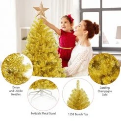 Costway 7.5ft Artificial Tinsel Christmas Tree w/1258 Tips Foldable Stand Champagne Gold 17 Costway 7.5ft Artificial Tinsel Christmas Tree w/1258 Tips Foldable Stand Champagne Gold -Christmas Trees Sales Store unnamed file 4455