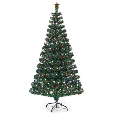 Costway 5'/6'/7'Pre-Lit Fiber Optic Christmas Tree 180/230/280 Lights Top Star 1 Costway 5'/6'/7'Pre-Lit Fiber Optic Christmas Tree 180/230/280 Lights Top Star