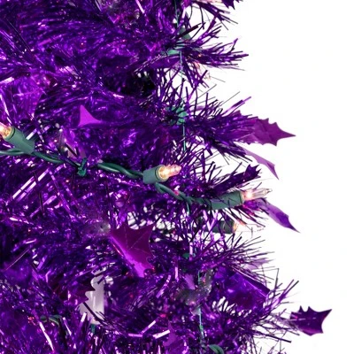 Northlight 6' Pre-Lit Purple Tinsel Pop-Up Artificial Christmas Tree, Clear Lights 2 Northlight 6' Pre-Lit Purple Tinsel Pop-Up Artificial Christmas Tree, Clear Lights - Image 2