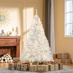 HOMCOM 6ft Tall Pre-Lit Douglas Fir Artificial Christmas Tree with Realistic Branches, 250 Warm White LED Lights and 1000 Tips, White