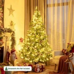 Costway 6ft7ft8ft Pre-lit Hinged Christmas Tree w/ 77712331913 Glitter Tips & Pine Cones