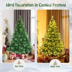 Costway 6ft7ft8ft Pre-lit Hinged Christmas Tree w/ 77712331913 Glitter Tips & Pine Cones -Christmas Trees Sales Store unnamed file 4490