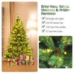 Costway 6ft7ft8ft Pre-lit Hinged Christmas Tree w/ 77712331913 Glitter Tips & Pine Cones -Christmas Trees Sales Store unnamed file 4491