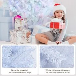 Costway 6ft White Iridescent Tinsel Artificial Christmas Tree w/ 792 Branch Tips -Christmas Trees Sales Store unnamed file 4505