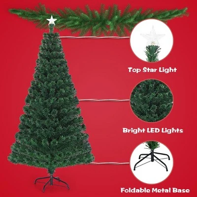 Costway Fiber Optic Pre-Lit Christmas Tree 180 Lights Top Star 5ft 4 Costway Fiber Optic Pre-Lit Christmas Tree 180 Lights Top Star 5ft - Image 4