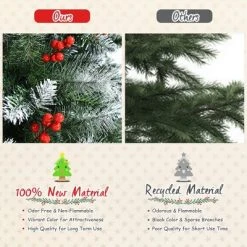Costway 6ft Unlit Hinged Artificial Christmas Tree w/Snow Flocked Tips and Red Berries -Christmas Trees Sales Store unnamed file 4527