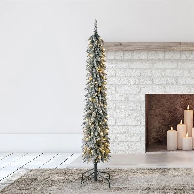Home Heritage Evergreen Classics Pre Lit Frosted Albert Pine Artificial Holiday Christmas Tree with Warm White LED Lights and Metal Stand 1 Home Heritage Evergreen Classics Pre Lit Frosted Albert Pine Artificial Holiday Christmas Tree with Warm White LED Lights and Metal Stand