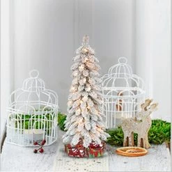 3ft Puleo Pre-Lit Flocked Slim Alpine Artificial Christmas Tree Clear Lights