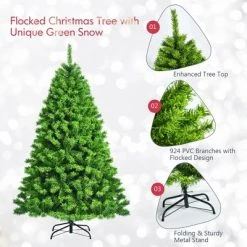 Costway 6.5ft Snow Flocked Hinged Artificial Christmas Tree w/ Metal Stand Green 17 Costway 6.5ft Snow Flocked Hinged Artificial Christmas Tree w/ Metal Stand Green -Christmas Trees Sales Store unnamed file 4546