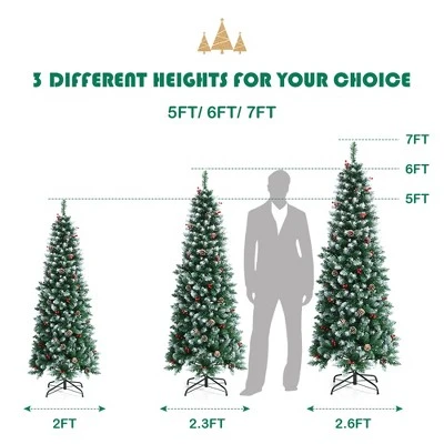 Costway 6ft Pre-lit Artificial Hinged Pencil Christmas Tree Decorated Snow Flocked Tips 9 Costway 6ft Pre-lit Artificial Hinged Pencil Christmas Tree Decorated Snow Flocked Tips - Image 9