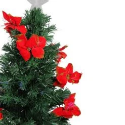 Northlight 3' Prelit Artificial Christmas Tree Fiber Optic with Red Poinsettias - Multi Lights