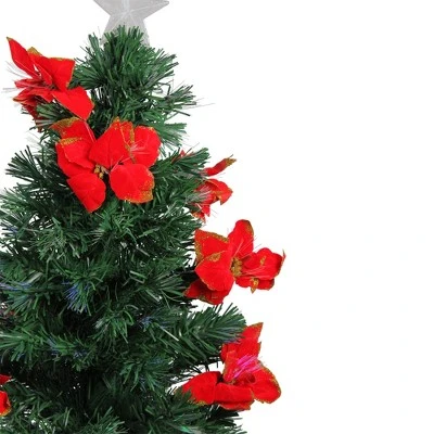 Northlight 3' Prelit Artificial Christmas Tree Fiber Optic with Red Poinsettias - Multi Lights 1 Northlight 3' Prelit Artificial Christmas Tree Fiber Optic with Red Poinsettias - Multi Lights