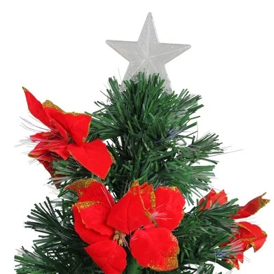 Northlight 3' Prelit Artificial Christmas Tree Fiber Optic with Red Poinsettias - Multi Lights 2 Northlight 3' Prelit Artificial Christmas Tree Fiber Optic with Red Poinsettias - Multi Lights - Image 2