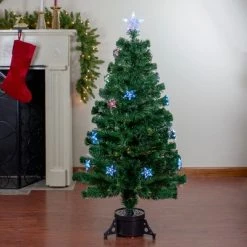 Northlight 4' Prelit Artificial Christmas Tree LED Fiber Optic with Color Changing Stars