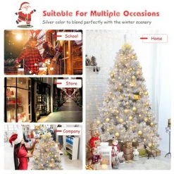Costway 6Ft Hinged Unlit Artificial Silver Tinsel Christmas Tree Holiday w/Metal Stand -Christmas Trees Sales Store unnamed file 4590