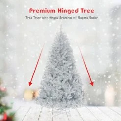Costway 6Ft Hinged Unlit Artificial Silver Tinsel Christmas Tree Holiday w/Metal Stand -Christmas Trees Sales Store unnamed file 4591