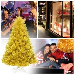 Costway 6ft Artificial Tinsel Christmas Tree Hinged w/1036 Tips Foldable Stand Champagne -Christmas Trees Sales Store unnamed file 4600