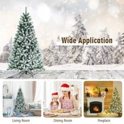 Costway 6ft Pre-lit Snow Flocked Hinged Christmas Tree w/ 928 Tips & Metal Stand -Christmas Trees Sales Store unnamed file 4620