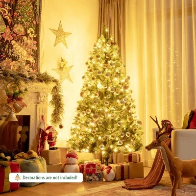 Costway 6ft Pre-lit Hinged Artificial Christmas Tree w/ Pine Cones & Red Berries 2 Costway 6ft Pre-lit Hinged Artificial Christmas Tree w/ Pine Cones & Red Berries - Image 2