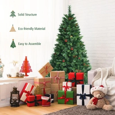 Costway 6ft Pre-lit Hinged Artificial Christmas Tree w/ Pine Cones & Red Berries 5 Costway 6ft Pre-lit Hinged Artificial Christmas Tree w/ Pine Cones & Red Berries - Image 5