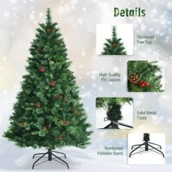 Costway 6ft Pre-lit Hinged Artificial Christmas Tree w/ Pine Cones & Red Berries 16 Costway 6ft Pre-lit Hinged Artificial Christmas Tree w/ Pine Cones & Red Berries -Christmas Trees Sales Store unnamed file 4632