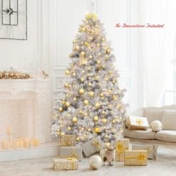 Costway 7.5Ft Hinged Unlit Artificial Silver Tinsel Christmas Tree Holiday w/Metal Stand -Christmas Trees Sales Store unnamed file 4636