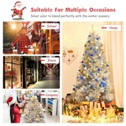 Costway 7.5Ft Hinged Unlit Artificial Silver Tinsel Christmas Tree Holiday w/Metal Stand -Christmas Trees Sales Store unnamed file 4638