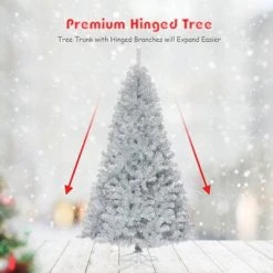 Costway 7.5Ft Hinged Unlit Artificial Silver Tinsel Christmas Tree Holiday w/Metal Stand -Christmas Trees Sales Store unnamed file 4641