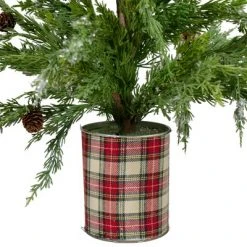 Northlight 24" Iced Cedar Artificial Christmas Tree in Plaid Pot - Unlit