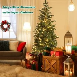 Costway 6ft Pre-Lit Artificial Hinged Pencil Christmas Tree w/250 Lights and Metal Stand -Christmas Trees Sales Store unnamed file 4673