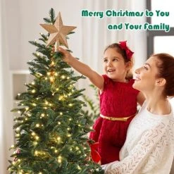 Costway 6ft Pre-Lit Artificial Hinged Pencil Christmas Tree w/250 Lights and Metal Stand -Christmas Trees Sales Store unnamed file 4674